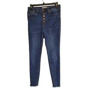Junior's Nature Denim Darkwash Skinny Jeans Button Fly Frayed Ankles | Size 5